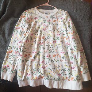 white women's sweatshirt from Lands' End, featuring a floral pattern